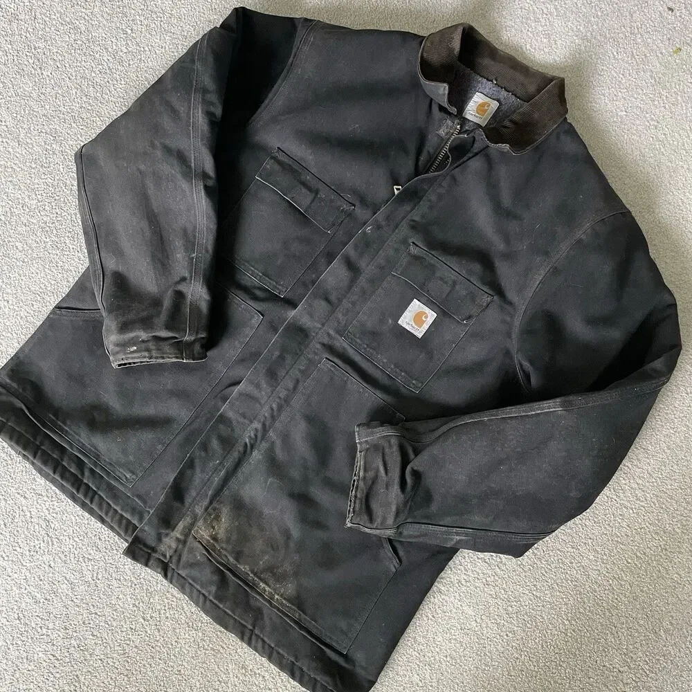 Carhartt Vintage 1990's Blanket Lined Chore Jacket Work Coat Black Men's Size XL - Picture 12 of 16